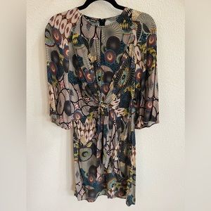 Desigual Mina 3/4 Bangle Sleeve Geometric Tie Front Keyhole Dress